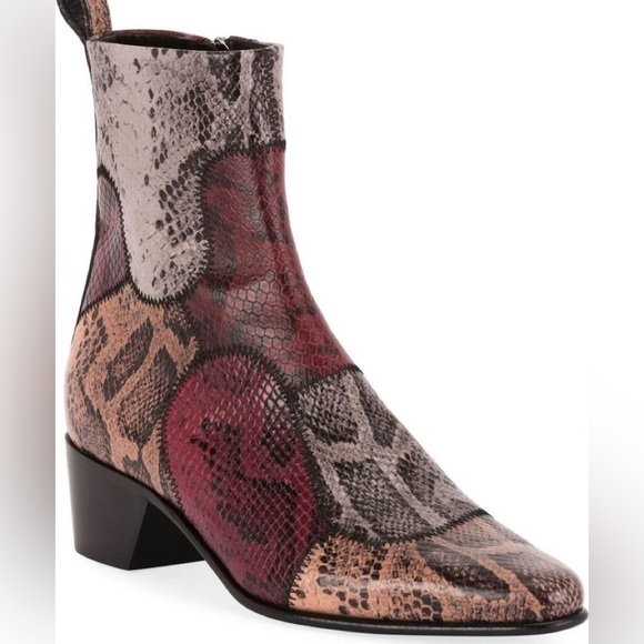 𝅺New! Pierre Hardy Reno Snake-Print Patchwork Zip Booties, Size 7 - Picture 1 of 13
